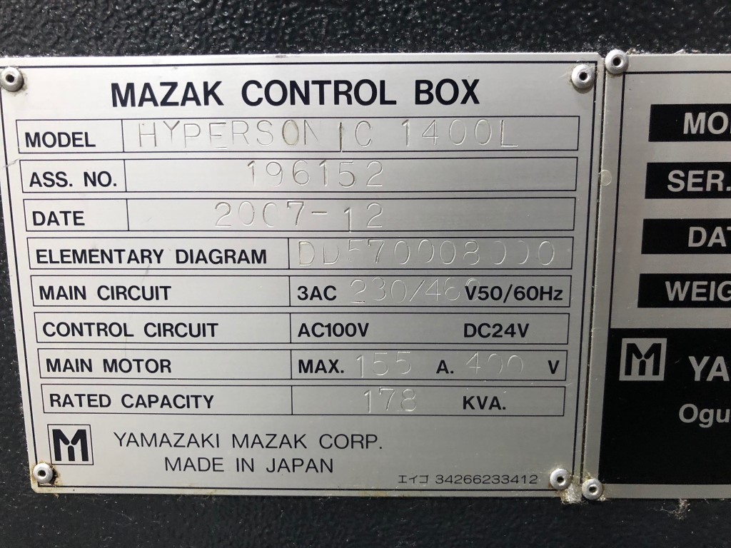 Mazak Hypersonic 1400L, Machine ID: 7733
